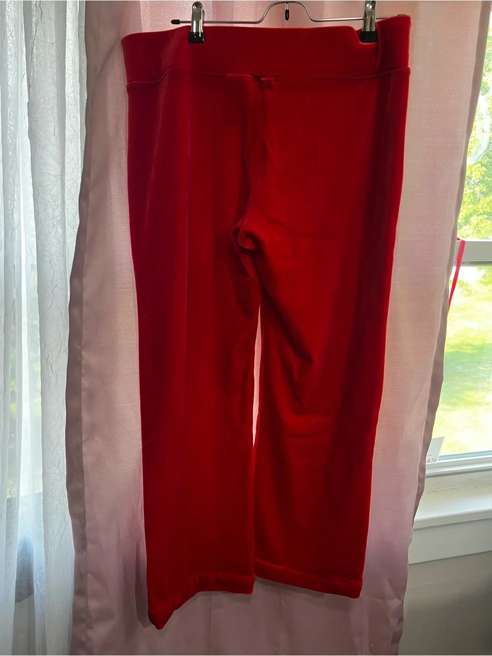 Nike Red Velour Wide-Leg Pants with Side Stripe Trim